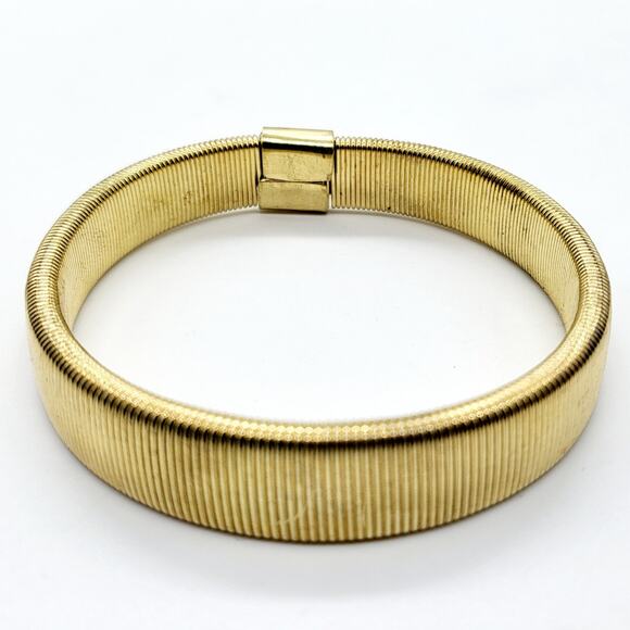 Vintage Cobra Stretch Antique Statement Bracelet Gold Tone Ribbed from The 80's - Picture 1 of 8